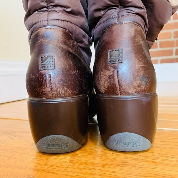 Sperry Snug Harbor Wedge Winter Boots Womens Size 10 M Brown Leather Faux Fur - Picture 4 of 16